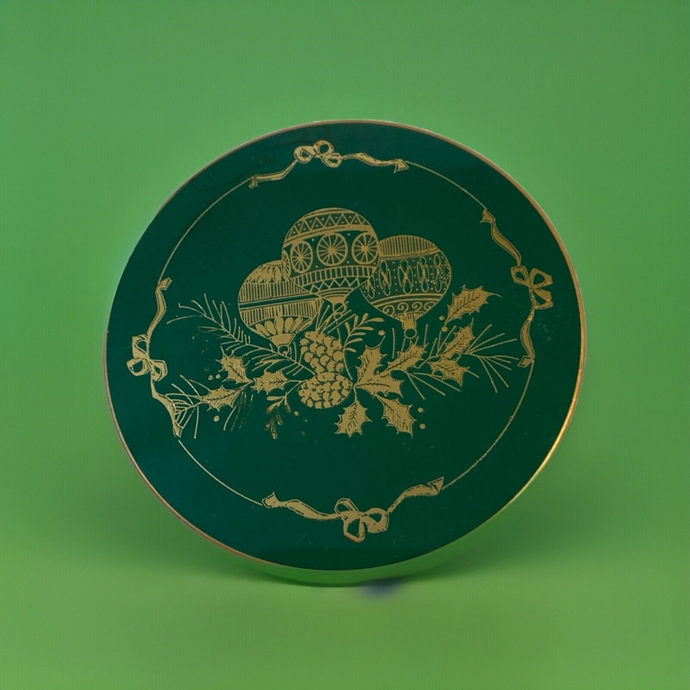 Vintage Otagiri Japan Lacquerware Coasters Christmas Ornament Set of 6 W/ Case